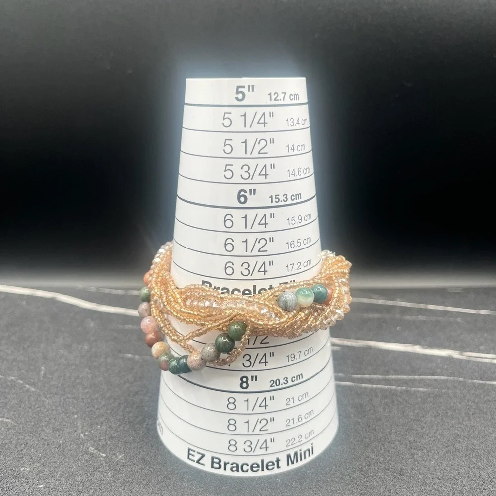 Vintage Y2K Multi-Strand Agate Natural Stone Bracelet Seed Beads Boho‎ Statement